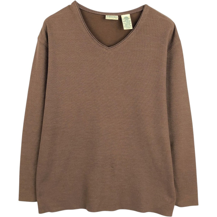 St. John's Bay V-neck Thermal Long-Sleeve T-shirt, Honeycomb Pattern, Men's Size L (equivalent) cotton brown type Vintage Second Hand