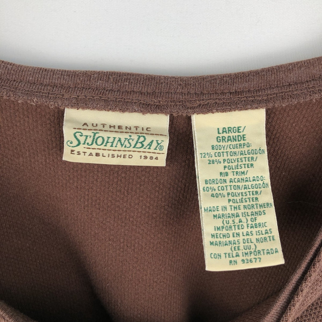 St. John's Bay V-neck Thermal Long-Sleeve T-shirt, Honeycomb Pattern, Men's Size L (equivalent) cotton brown type Vintage Second Hand