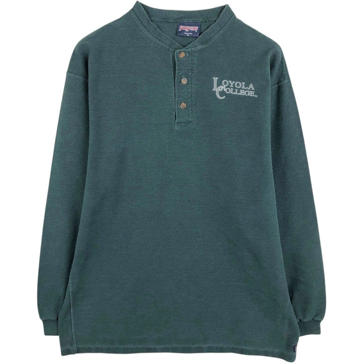 Jansport Loyola College Henley Neck Long-Sleeve T-Shirt, Made in USA, Men's Size L (approx.) cotton black type Vintage Second Hand