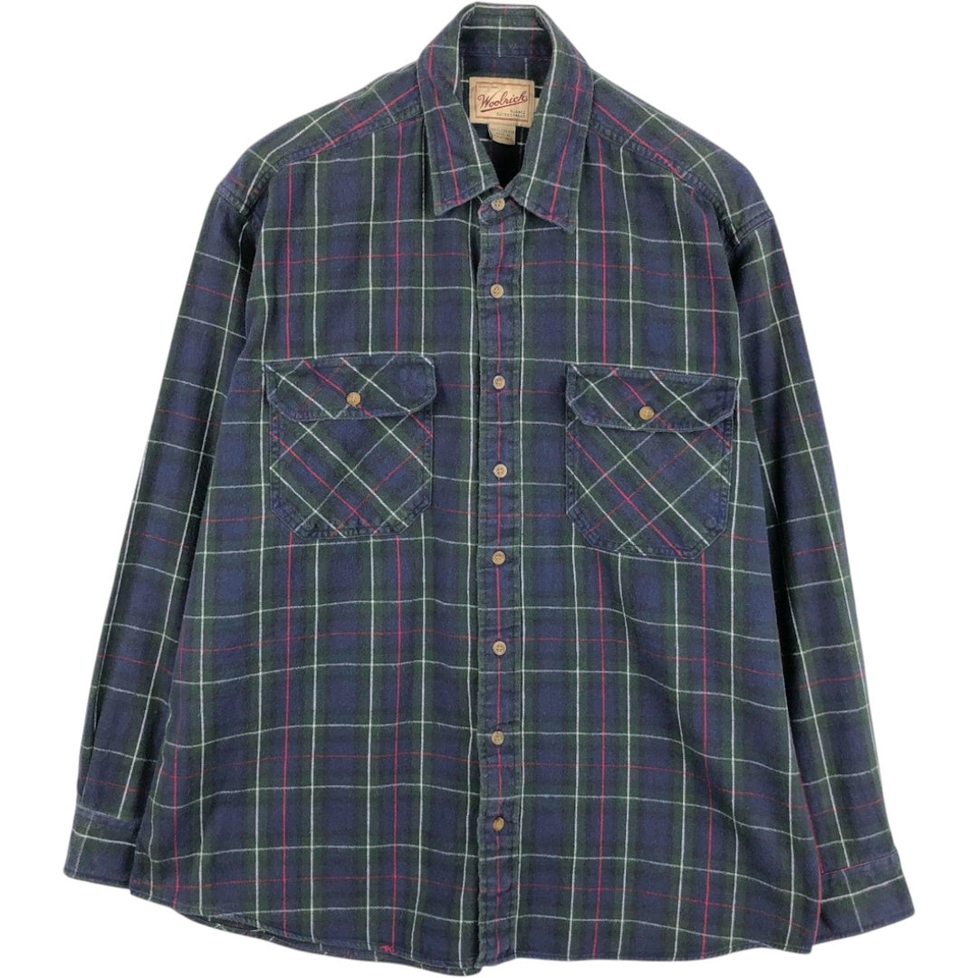 2000'S Woolrich flannel check shirt, men's size XL (approx.) cotton navy blue type Vintage Second Hand