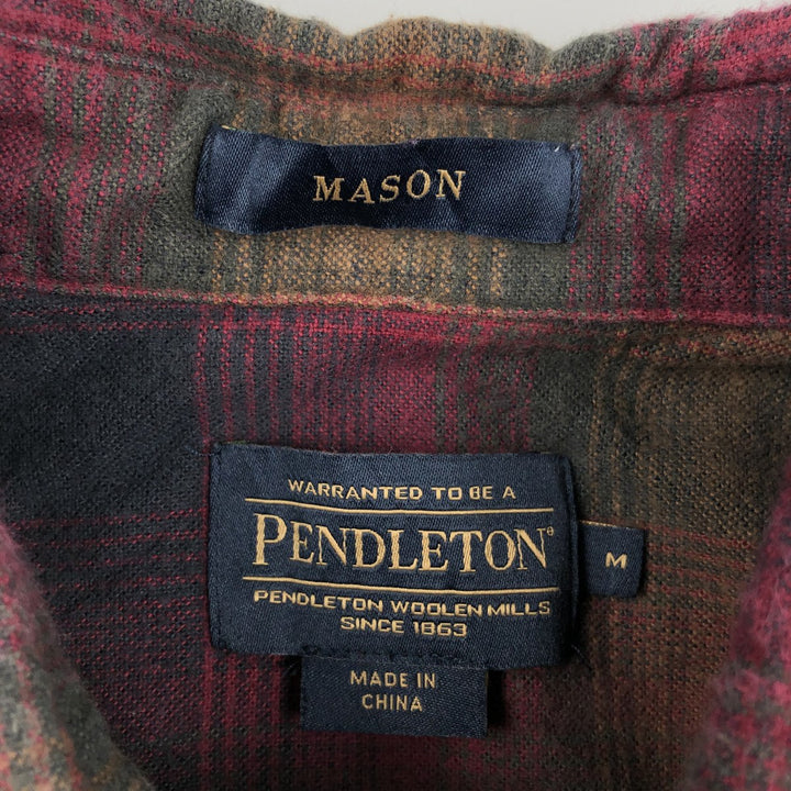 Pendleton Mason long-sleeved button-down flannel check shirt, men's size M cotton red type Vintage Second Hand
