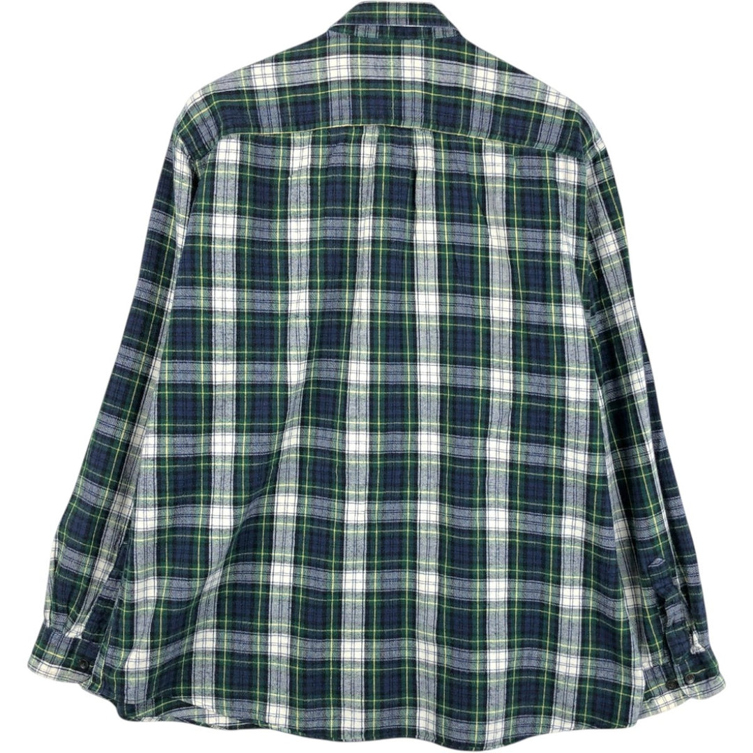 90s-00'S LLBean Long-Sleeve Button-Down Flannel Check Shirt, Men's Size XL (Equivalent), Vintage cotton green type Vintage Second Hand