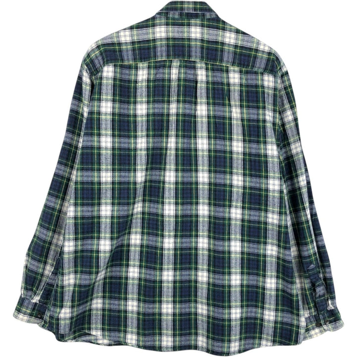 90s-00'S LLBean Long-Sleeve Button-Down Flannel Check Shirt, Men's Size XL (Equivalent), Vintage cotton green type Vintage Second Hand