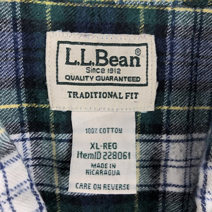 90s-00'S LLBean Long-Sleeve Button-Down Flannel Check Shirt, Men's Size XL (Equivalent), Vintage cotton green type Vintage Second Hand