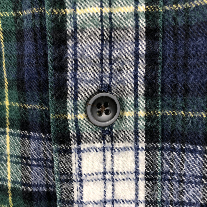 90s-00'S LLBean Long-Sleeve Button-Down Flannel Check Shirt, Men's Size XL (Equivalent), Vintage cotton green type Vintage Second Hand