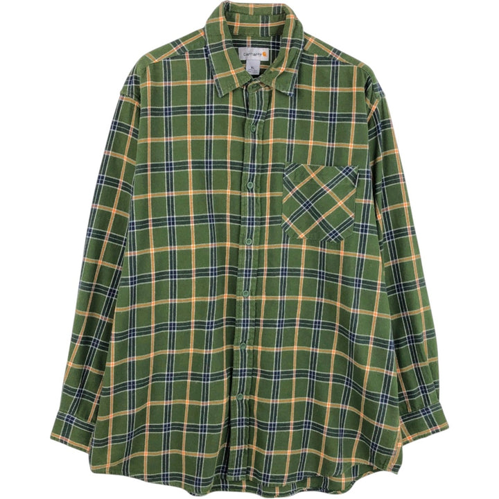 Carhartt Long Sleeve Lightflannel Check Shirt, Men's XL cotton Green type dark green Vintage Second Hand