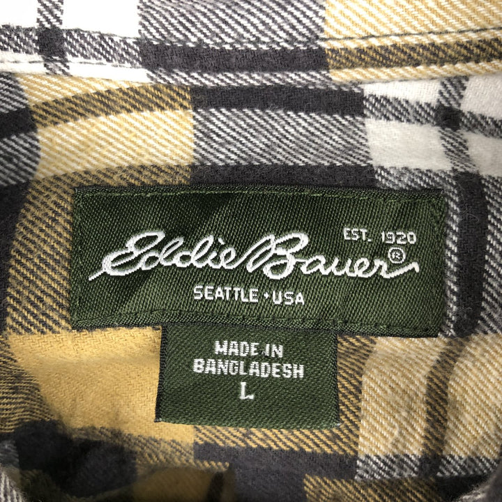 Eddie Bauer Lightflannel Check Shirt, Men's Size L cotton yellow type Vintage Second Hand