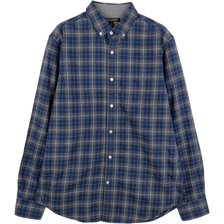 Banana Republic LUXE FLANNEL SLIM FIT Long Sleeve Button-Down Light Flannel Check Shirt (Men's Size M) cotton blue type Vintage Second Hand