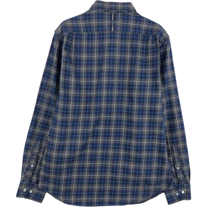 Banana Republic LUXE FLANNEL SLIM FIT Long Sleeve Button-Down Light Flannel Check Shirt (Men's Size M) cotton blue type Vintage Second Hand
