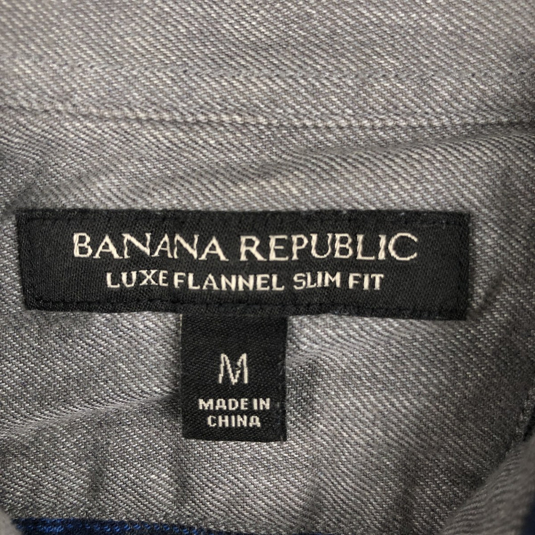 Banana Republic LUXE FLANNEL SLIM FIT Long Sleeve Button-Down Light Flannel Check Shirt (Men's Size M) cotton blue type Vintage Second Hand