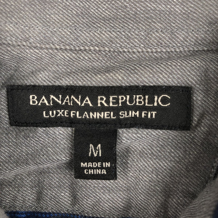 Banana Republic LUXE FLANNEL SLIM FIT Long Sleeve Button-Down Light Flannel Check Shirt (Men's Size M) cotton blue type Vintage Second Hand