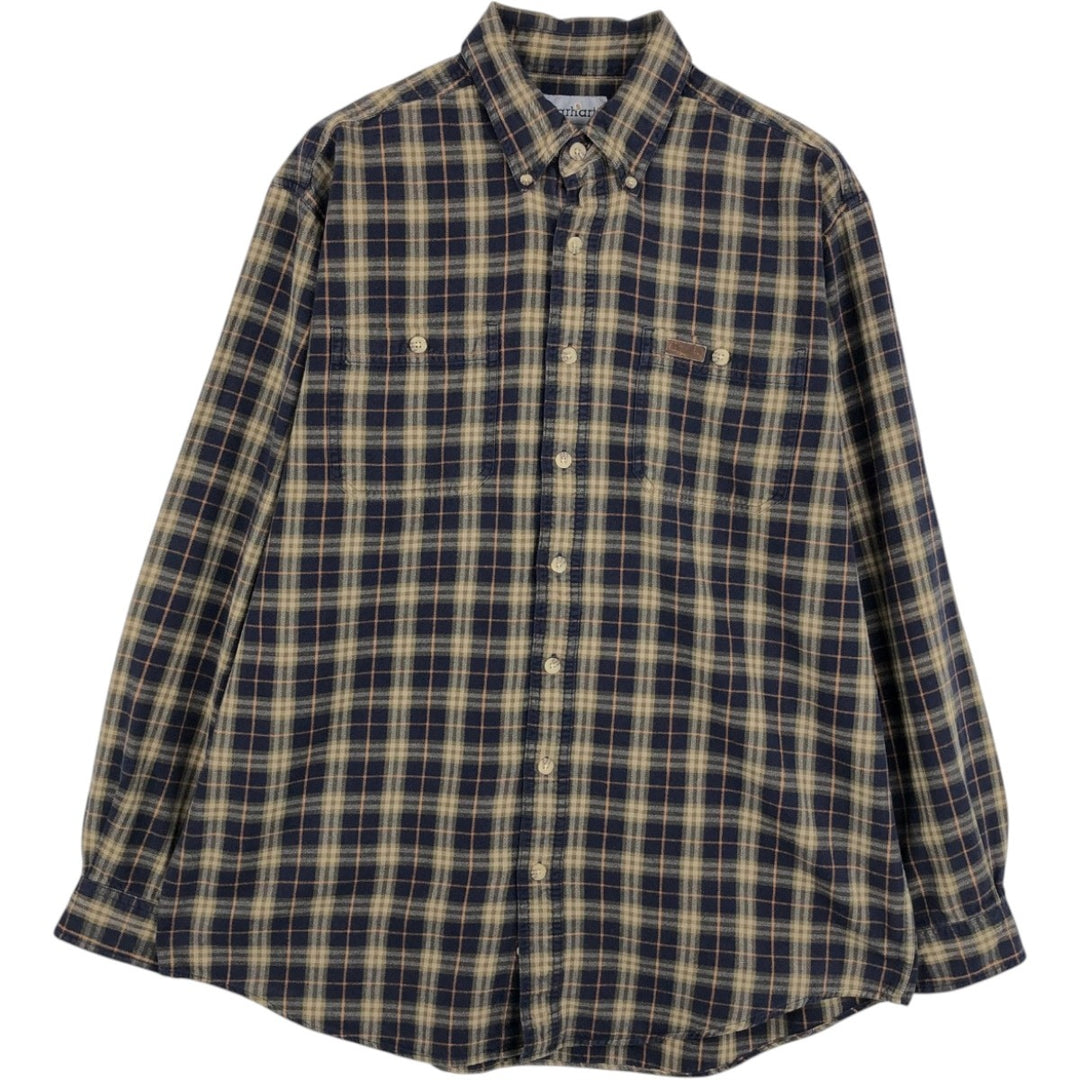 Carhartt long-sleeved button-down flannel check shirt, men's size L cotton navy blue type Vintage Second Hand