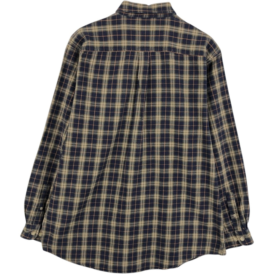 Carhartt long-sleeved button-down flannel check shirt, men's size L cotton navy blue type Vintage Second Hand