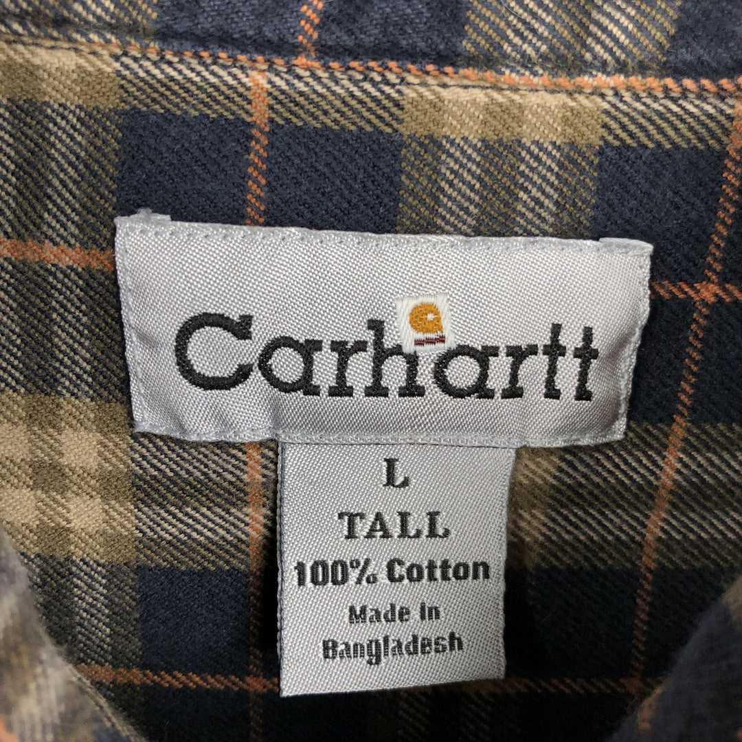 Carhartt long-sleeved button-down flannel check shirt, men's size L cotton navy blue type Vintage Second Hand