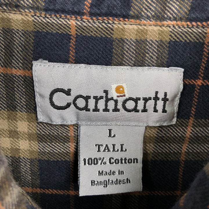 Carhartt long-sleeved button-down flannel check shirt, men's size L cotton navy blue type Vintage Second Hand