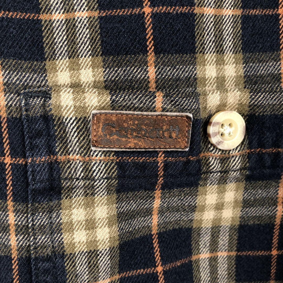 Carhartt long-sleeved button-down flannel check shirt, men's size L cotton navy blue type Vintage Second Hand