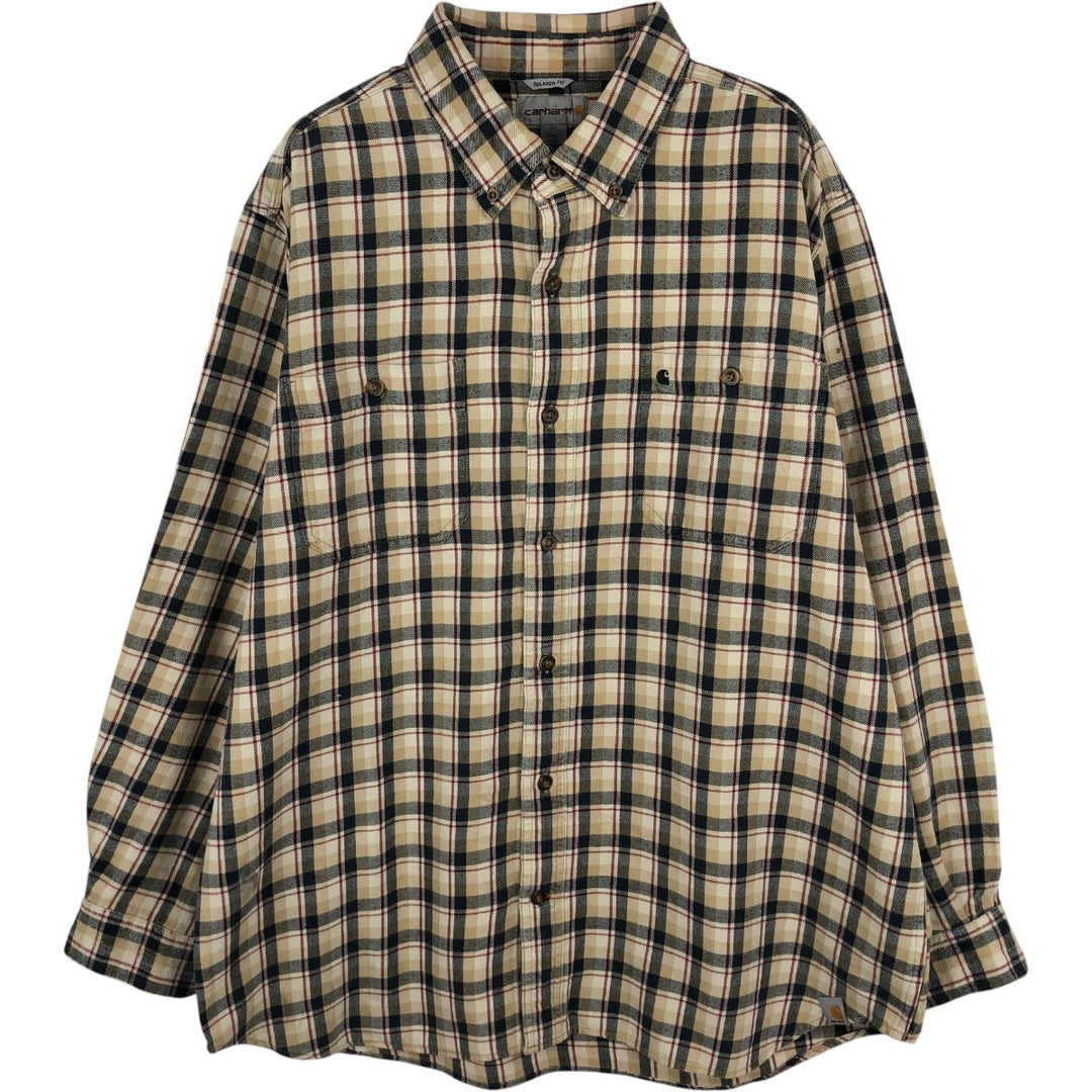Carhartt Relaxed Fit Long Sleeve Button-Down Light Flannel Check Shirt, Men's Size XL cotton Beige type Vintage Second Hand