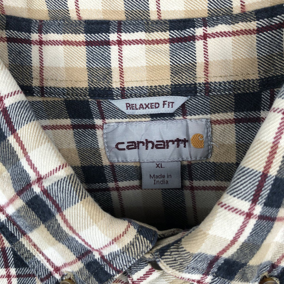 Carhartt Relaxed Fit Long Sleeve Button-Down Light Flannel Check Shirt, Men's Size XL cotton Beige type Vintage Second Hand