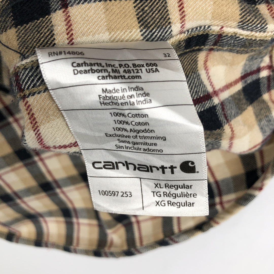 Carhartt Relaxed Fit Long Sleeve Button-Down Light Flannel Check Shirt, Men's Size XL cotton Beige type Vintage Second Hand