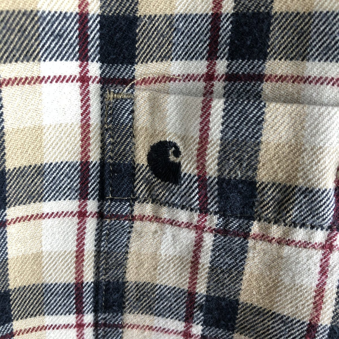 Carhartt Relaxed Fit Long Sleeve Button-Down Light Flannel Check Shirt, Men's Size XL cotton Beige type Vintage Second Hand
