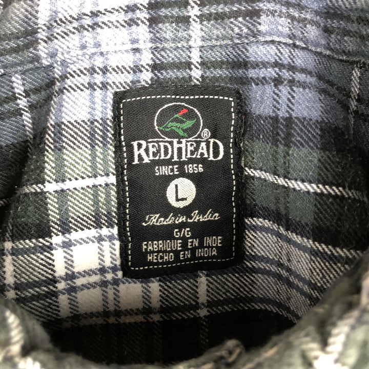RED HEAD Long-Sleeve Button-Down Flannel Shirt, Men's Size L (approx.) cotton blue type Vintage Second Hand