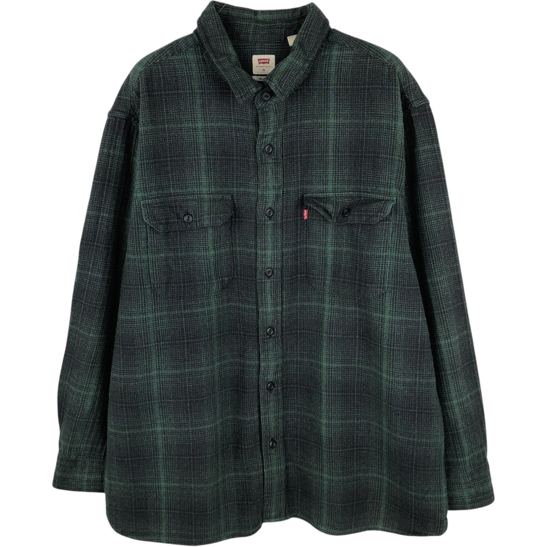 Levi's Relaxed Long Sleeve Flannel Check Shirt, Men's Size XL cotton dark green Vintage Second Hand
