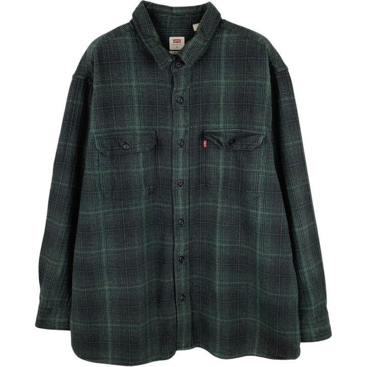 Levi's Relaxed Long Sleeve Flannel Check Shirt, Men's Size XL cotton dark green Vintage Second Hand