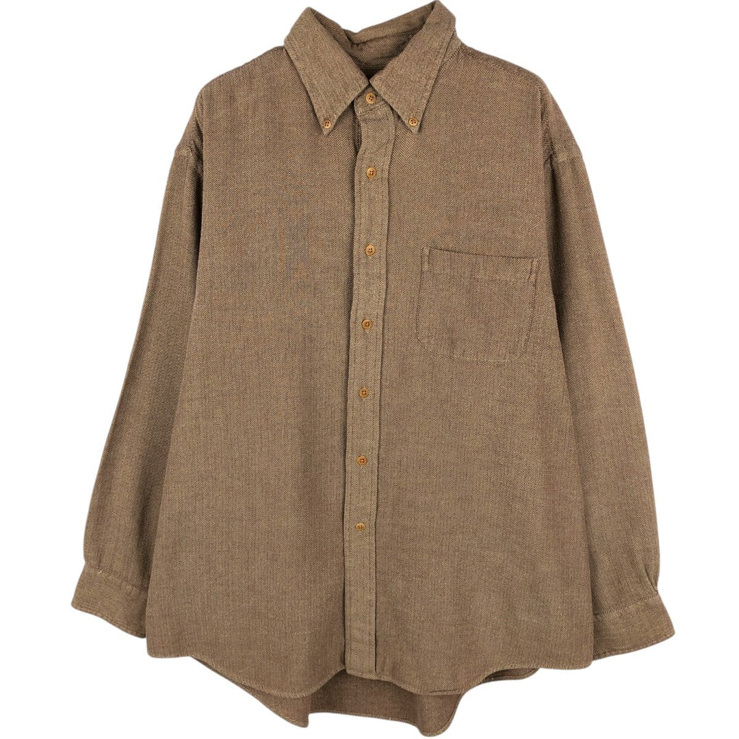 Brooks Brothers Est.1818 Herringbone Pattern Long-Sleeve Button-Down Light Flannel Check Shirt, Men's Size L (approx.) cotton beige type brown Vintage Second Hand