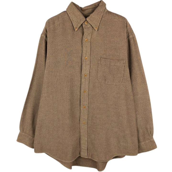 Brooks Brothers Est.1818 Herringbone Pattern Long-Sleeve Button-Down Light Flannel Check Shirt, Men's Size L (approx.) cotton beige type brown Vintage Second Hand