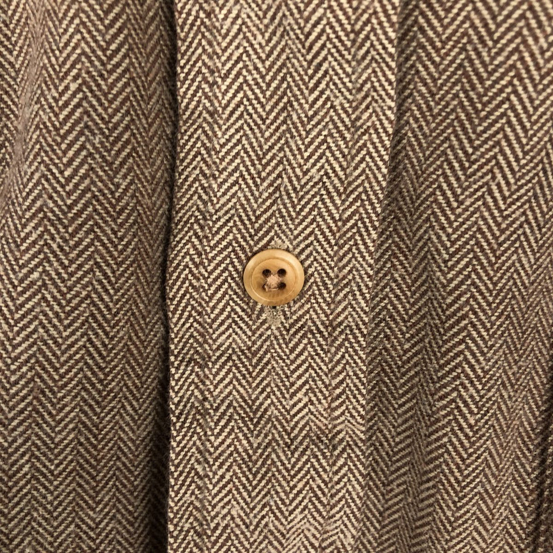 Brooks Brothers Est.1818 Herringbone Pattern Long-Sleeve Button-Down Light Flannel Check Shirt, Men's Size L (approx.) cotton beige type brown Vintage Second Hand