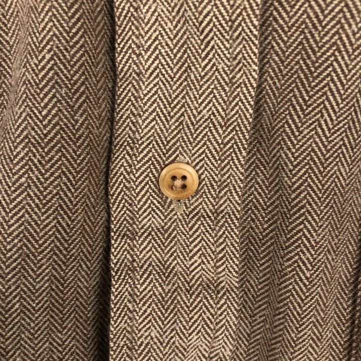 Brooks Brothers Est.1818 Herringbone Pattern Long-Sleeve Button-Down Light Flannel Check Shirt, Men's Size L (approx.) cotton beige type brown Vintage Second Hand