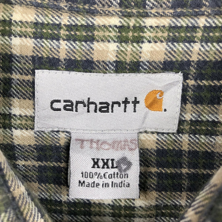 Carhartt Check Pattern Long Sleeve Button-Down Flannel Shirt, Men's XXL (approx.) cotton Beige type Vintage Second Hand