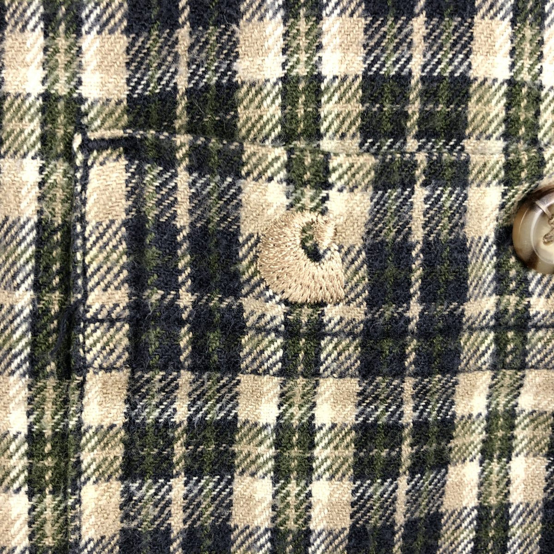 Carhartt Check Pattern Long Sleeve Button-Down Flannel Shirt, Men's XXL (approx.) cotton Beige type Vintage Second Hand
