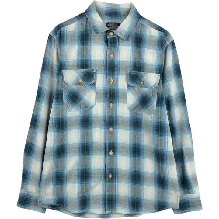 Pendleton long-sleeved light flannel check shirt, men's size M (approx.) cotton blue type Vintage Second Hand