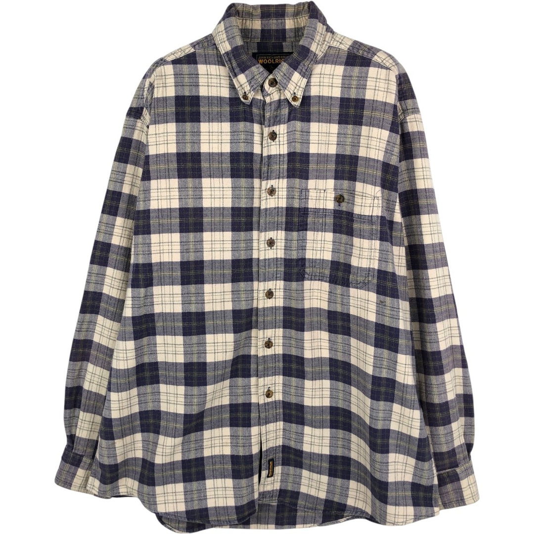 2000'S Woolrich Long-Sleeve Button-Down Light Flannel Check Shirt, Men's Size XL (approx.) unclear navy blue type Vintage Second Hand