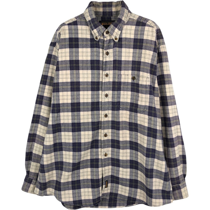 2000'S Woolrich Long-Sleeve Button-Down Light Flannel Check Shirt, Men's Size XL (approx.) unclear navy blue type Vintage Second Hand