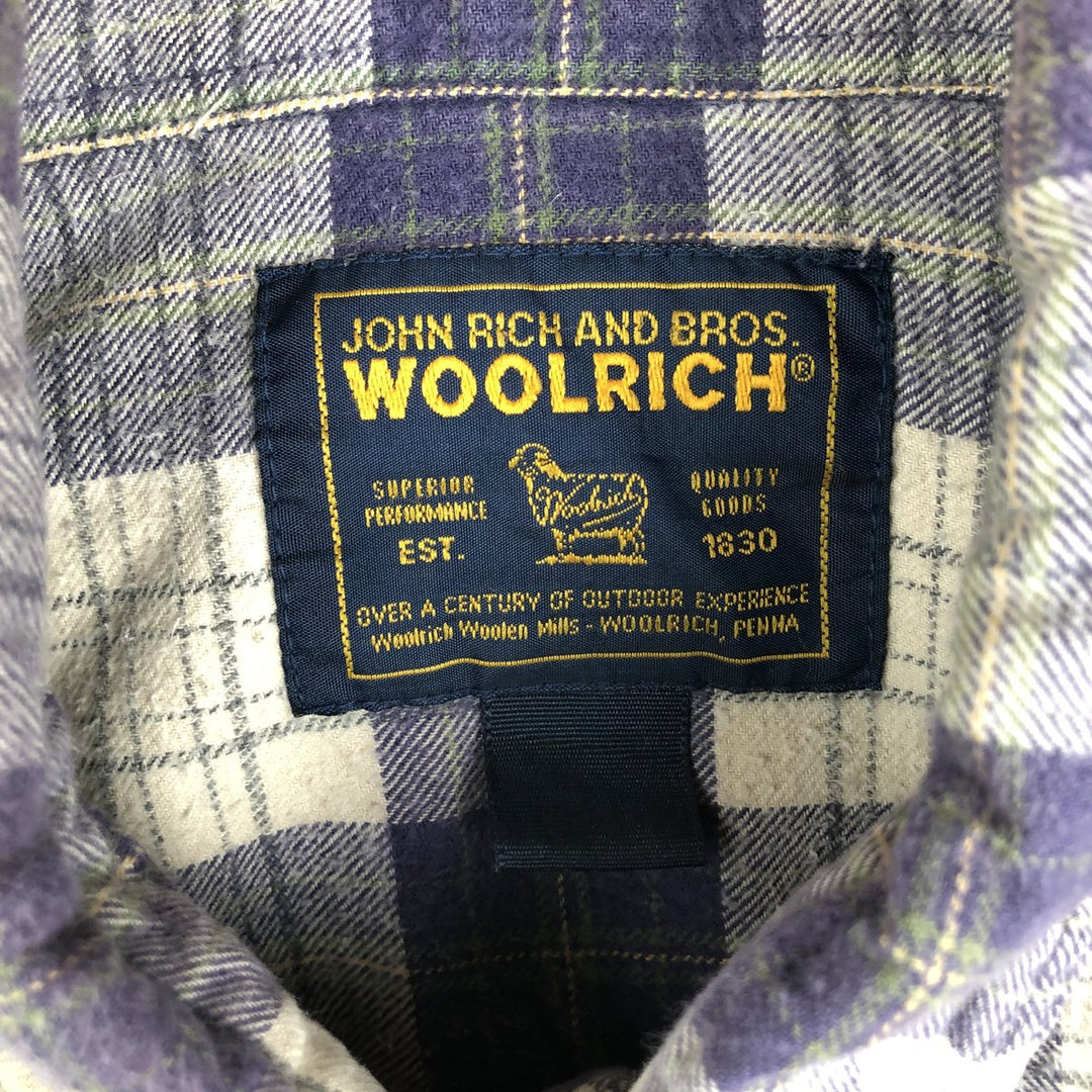 2000'S Woolrich Long-Sleeve Button-Down Light Flannel Check Shirt, Men's Size XL (approx.) unclear navy blue type Vintage Second Hand
