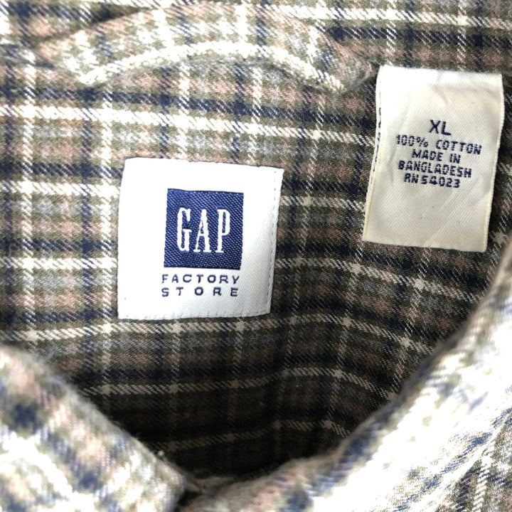 90s-00'S GAP FACTORY STORE Long-Sleeve Button-Down Flannel Check Shirt, Men's Size XL (Equivalent), Vintage cotton gray type Vintage Second Hand