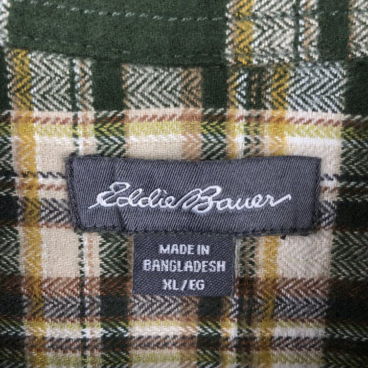 Eddie Bauer Men's Long Sleeve Flannel Check Shirt, Size XL cotton green type Vintage Second Hand