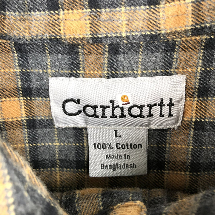 Carhartt long-sleeved button-down flannel check shirt, men's size L cotton navy blue type Vintage Second Hand
