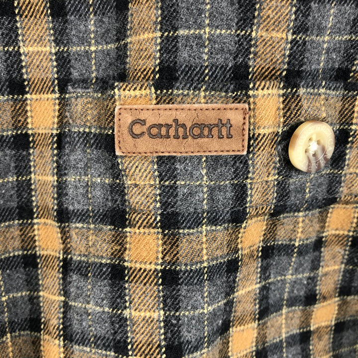 Carhartt long-sleeved button-down flannel check shirt, men's size L cotton navy blue type Vintage Second Hand