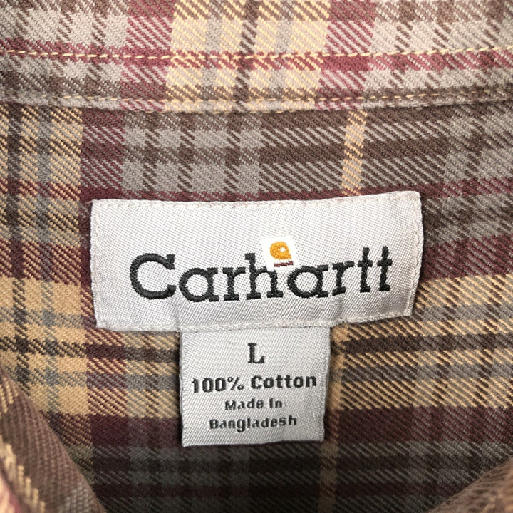 Carhartt long-sleeved button-down flannel check shirt, men's size L cotton Beige type Vintage Second Hand