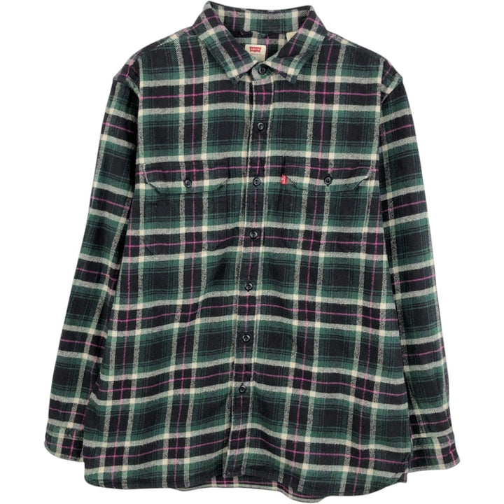 Levi's long-sleeved flannel check shirt, size M, men's cotton green type Vintage Second Hand