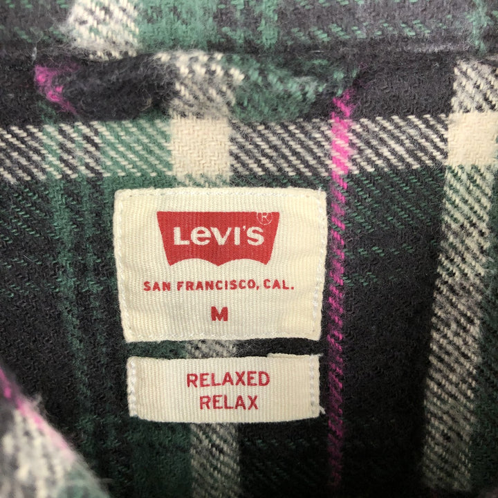 Levi's long-sleeved flannel check shirt, size M, men's cotton green type Vintage Second Hand
