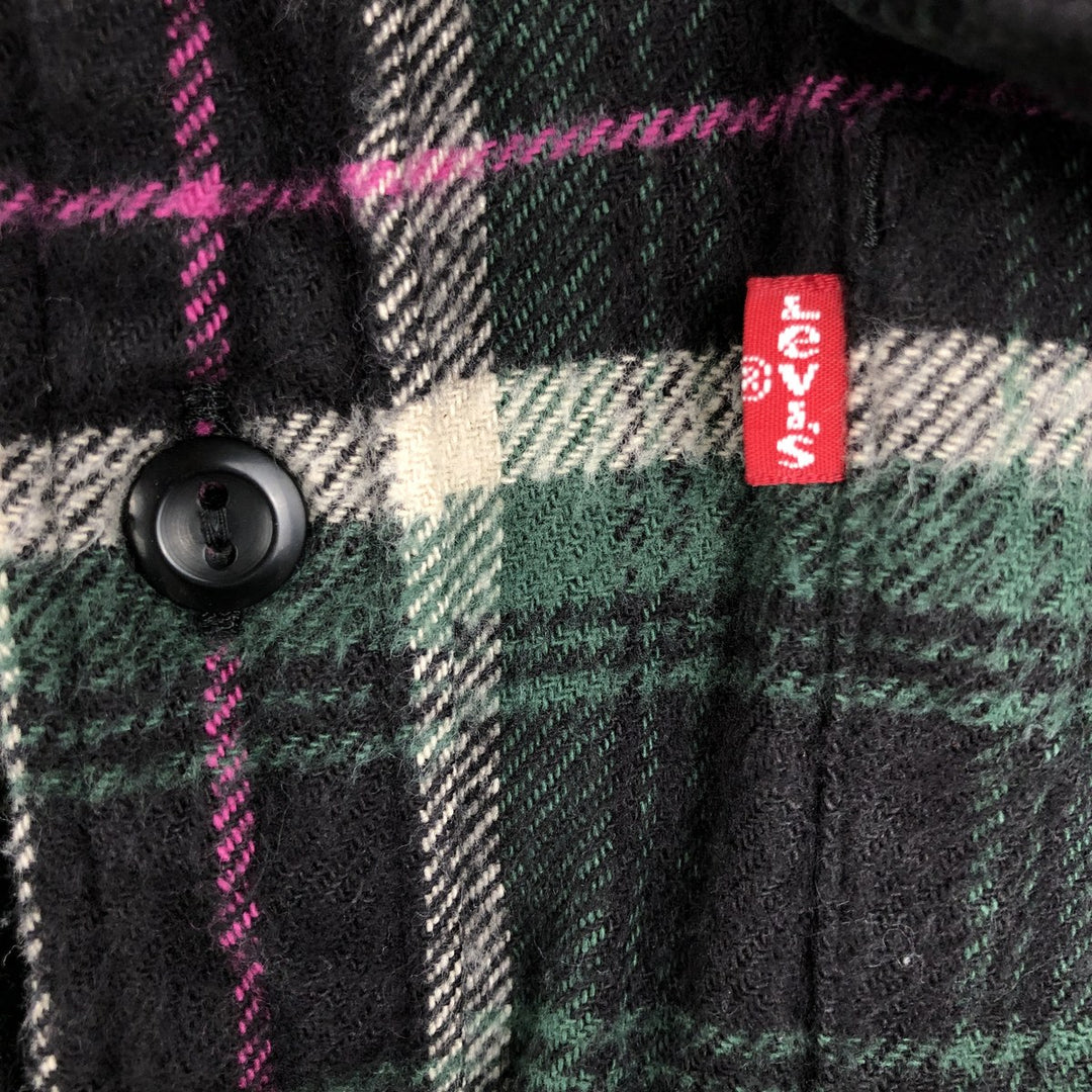 Levi's long-sleeved flannel check shirt, size M, men's cotton green type Vintage Second Hand