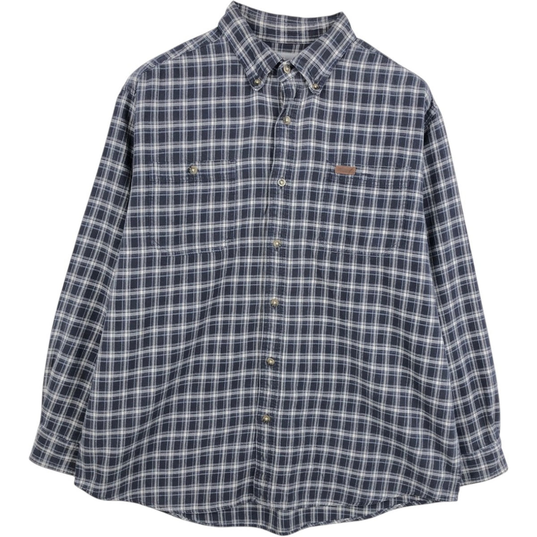 Carhartt Long-Sleeve Button-Down Flannel Check Shirt, Men's Size XL (approx.) cotton navy blue type Vintage Second Hand