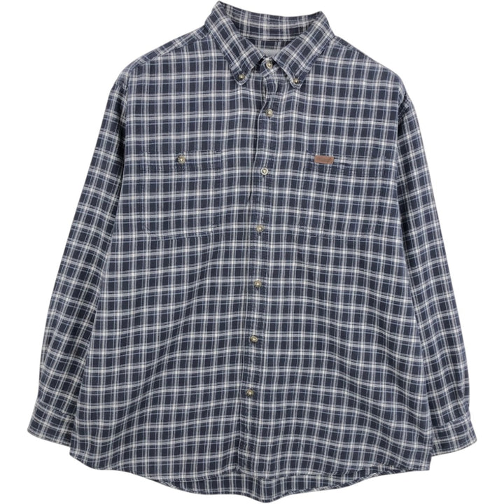 Carhartt Long-Sleeve Button-Down Flannel Check Shirt, Men's Size XL (approx.) cotton navy blue type Vintage Second Hand