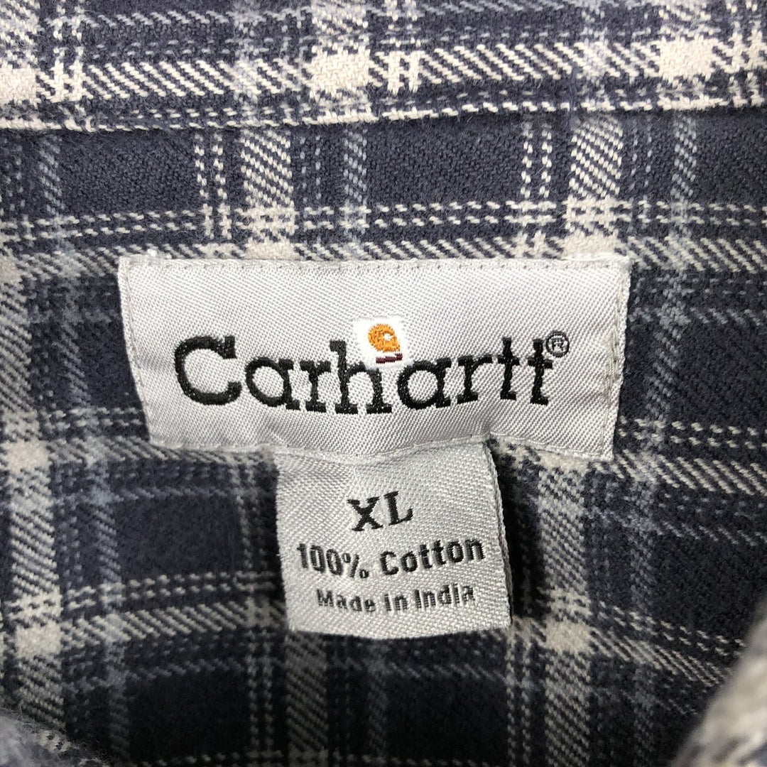 Carhartt Long-Sleeve Button-Down Flannel Check Shirt, Men's Size XL (approx.) cotton navy blue type Vintage Second Hand