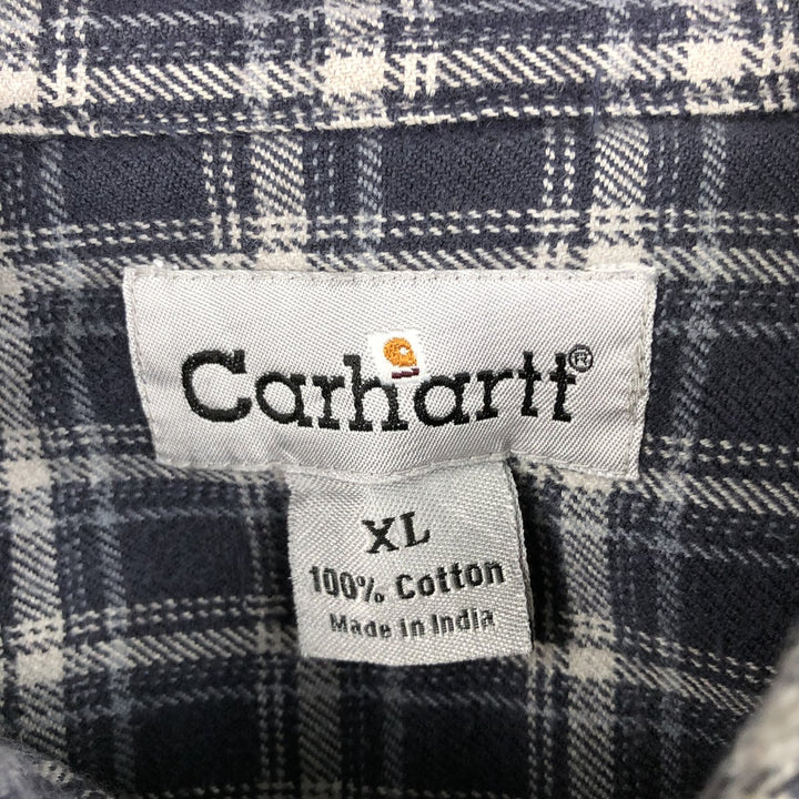 Carhartt Long-Sleeve Button-Down Flannel Check Shirt, Men's Size XL (approx.) cotton navy blue type Vintage Second Hand