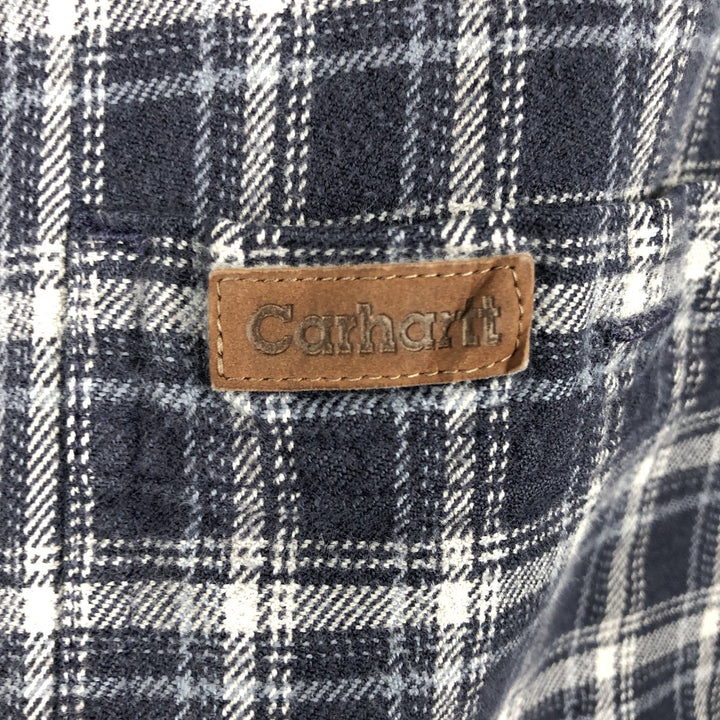 Carhartt Long-Sleeve Button-Down Flannel Check Shirt, Men's Size XL (approx.) cotton navy blue type Vintage Second Hand